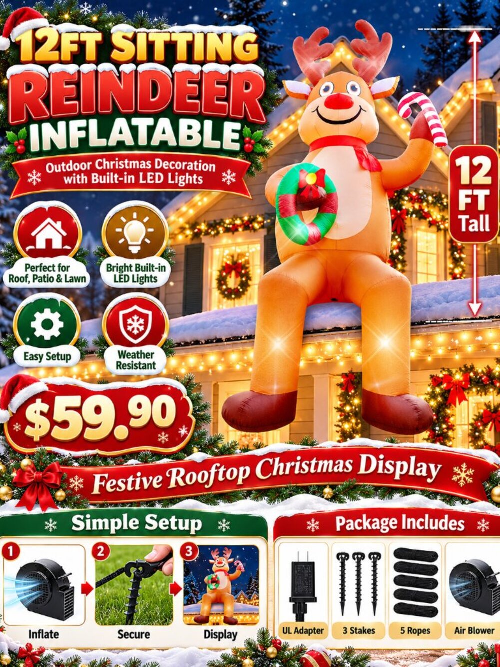 12ft Christmas Inflatables, Outdoor Inflatable Christmas Decoration